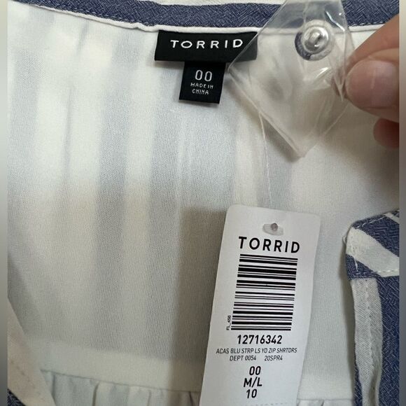 Torrid Blue/White Stripe Zip Front Preppy Drawstring Shirt Dress Size M/L - Picture 9 of 10